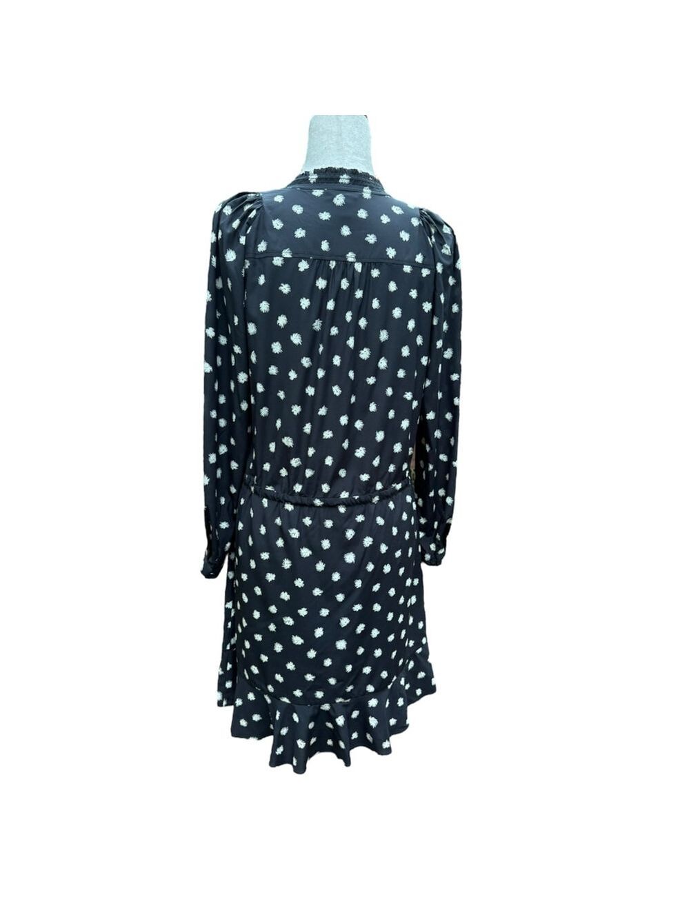 Rebecca Taylor Silk Floral Mini Dress Black White Ruffle Hem Belted Feminine 8 M - Picture 8 of 14
